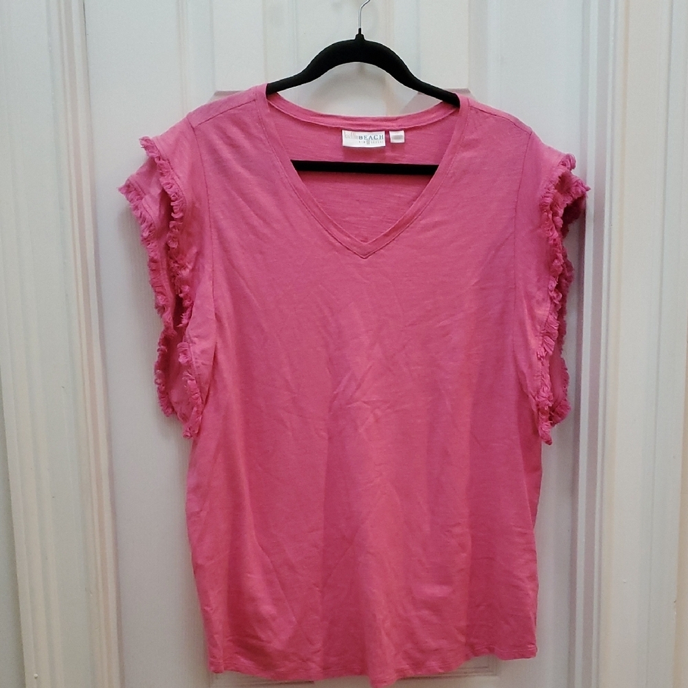 Pink Sleeveless Ruffled T-Shirt